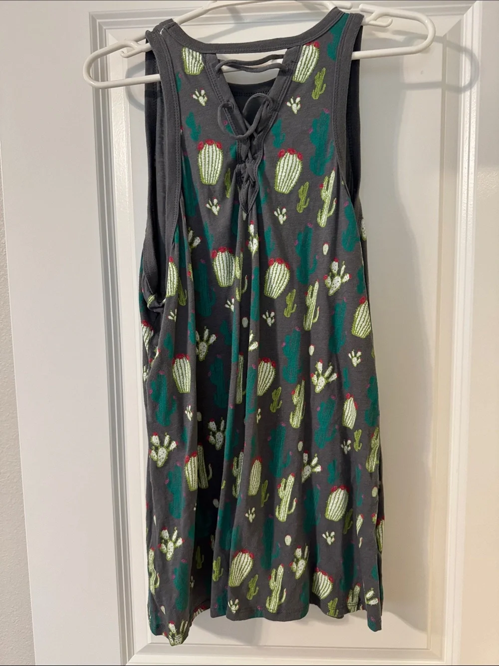 Rock & Roll Cowgirl Charcoal Tank Dress with Green Cactus Print - Picture 2 of 2